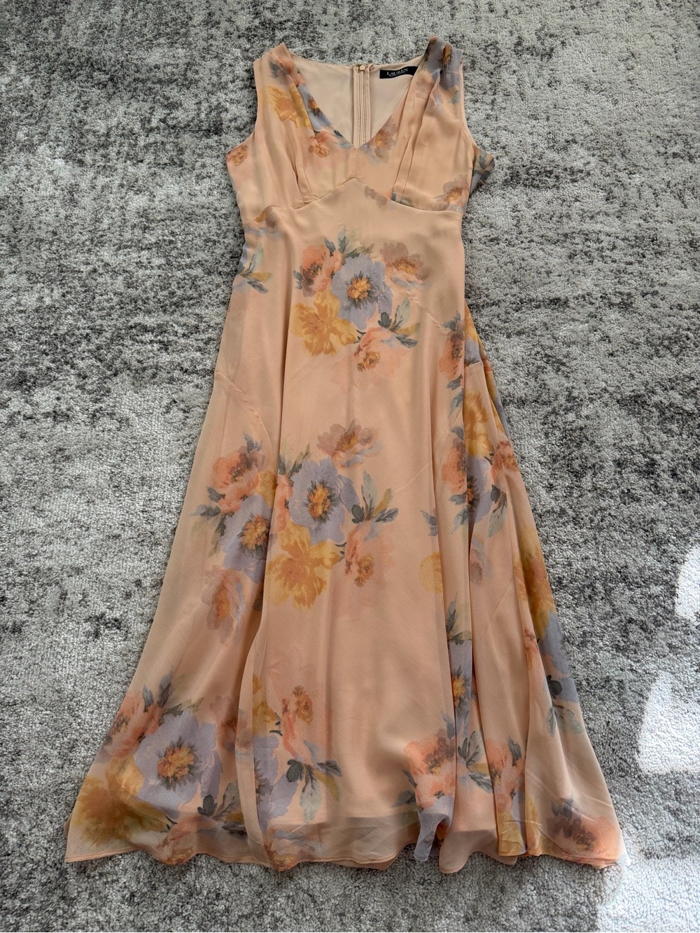 Ralph Lauren Peach Floral V-Neck Maxi Dress